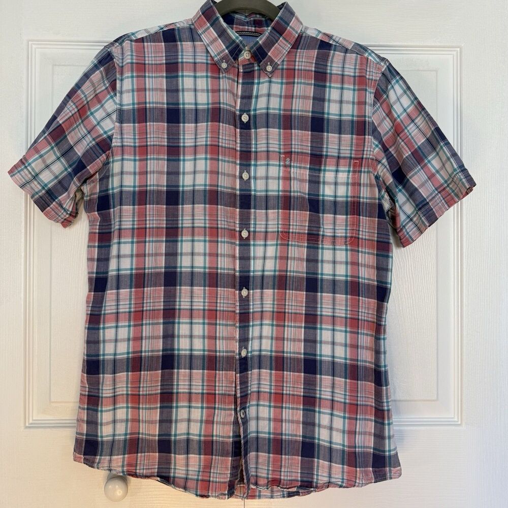 Men’s Izod Saltwater Relaxed Classics Pink/Blue Plaid Button-Down Shirt Size S